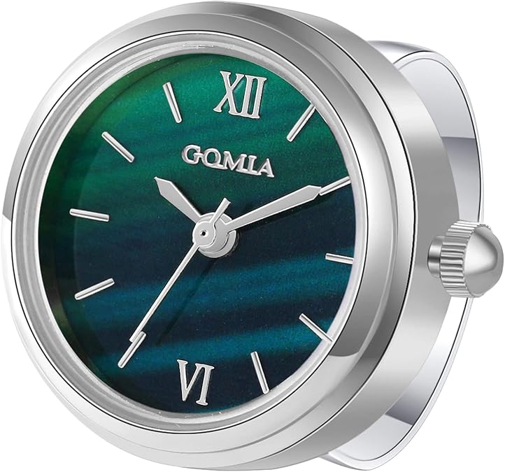 JewelryWe Men Women Finger Watch Novelty Adjustable Ring Watch Round Green Dial Quartz Watch Rings