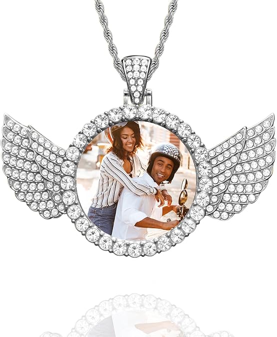 QYH Custom Circle Chain with Wings - Personalized Picture Necklace