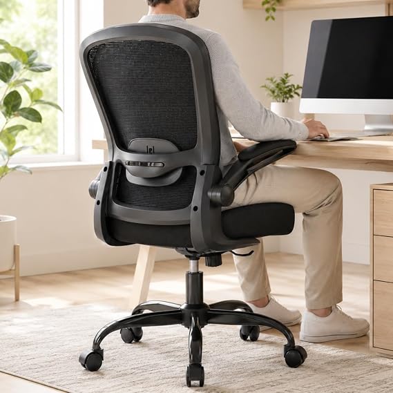 Ergonomic Office Chair w/Adjustable Lumbar, Flip Armrest, 135 Recline