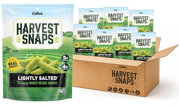 Harvest Snaps Veggie Chips (Lightly Salted Snack Crisps) | Powered by Plant Protein, Gluten Free Baked Vegetable Crisps | Made in USA (8 Snack Packs)