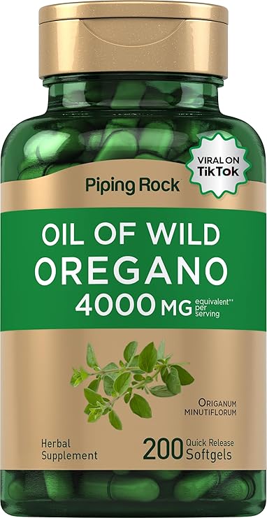 Piping Rock Oregano Oil Softgel Capsules | 200 Pills | Herbal Extract Supplement | Wild Harvested | Non-GMO, Gluten Free