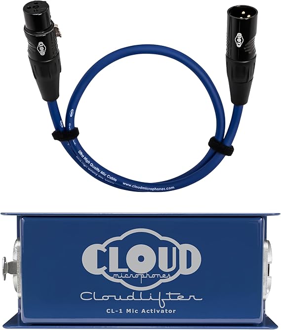 Cloud Microphones - Cloudlifter CL-1 Mic Activator Bundle with Get Lifted Studio Cable Blue w/Gold XLR (2 items) (1.5ft)