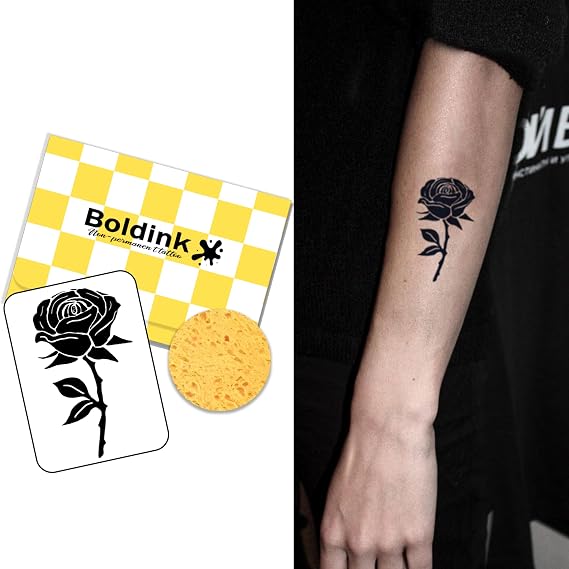 Black Rose Temporary Tattoos for Adults,Semi-permanent Tattoo for Arm Chest