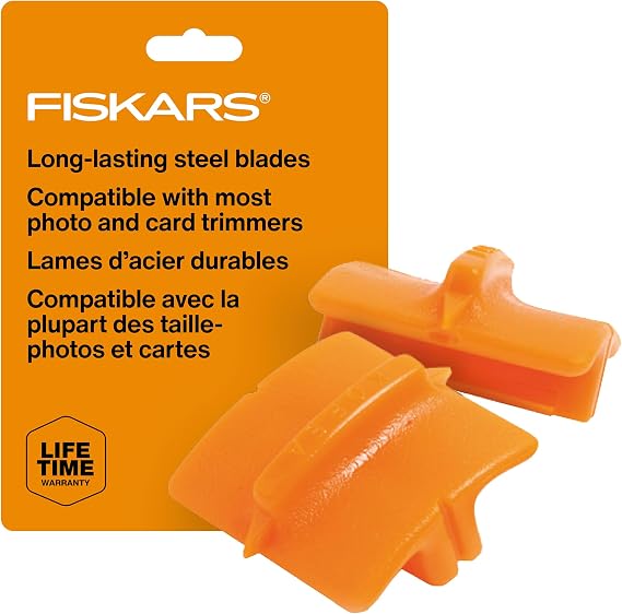 Fiskars Trimmer Replacement Blades, Precision-Ground Steel for Clean Cuts, Refill Carriage for 9" & 12" Personal Trimmers, Two Pack, Orange