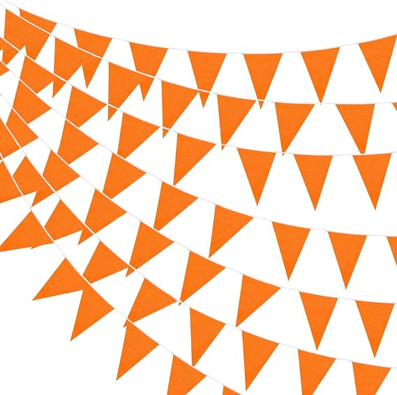 Hahafelt 50 Feet Pennant Banners Flags 40 Solid String Triangle Flags for Grand Opening, Carnival Theme Birthday Party Decoration Outdoor Events Classroom Decoration(Orange)