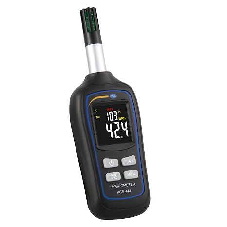 PCE Instruments PCE-444 Handheld Hygrometer, for HVAC Monitoring, Measures Humidity 0 ... 100% RH & Temp -20 ... 60C / -4 ... 140F, with Dew Point, Wet Bulb, Min/Max & Data Hold