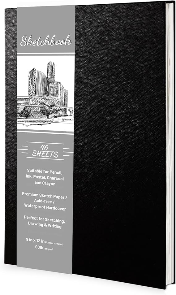 Hardcover Sketch Book 9 x 12, Sketchbook Drawing Pads, 160GSM Thick Smooth Sketching Paper 46 Sheets92 Pages, Micro-Perforated Pages