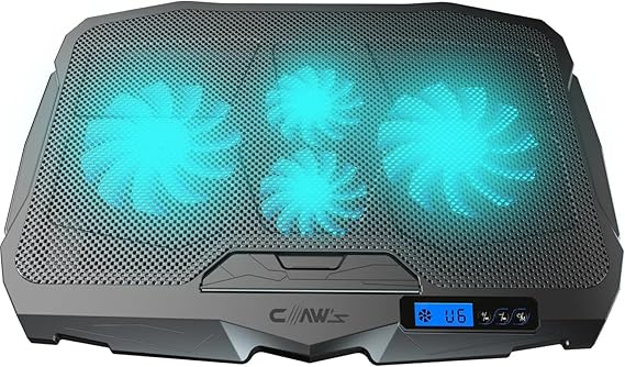 Claw's Tornado 4x Turbo LED Fan - Ayarlabilir Fan Hızı & 6 Farklı Stand Yükseklik Kademesi - 2 USB Portlu - Metal Mesh Zemin - LCD Ekranlı Notebook Soğutucu - Siyah (9"-17" Boyut Destekli)