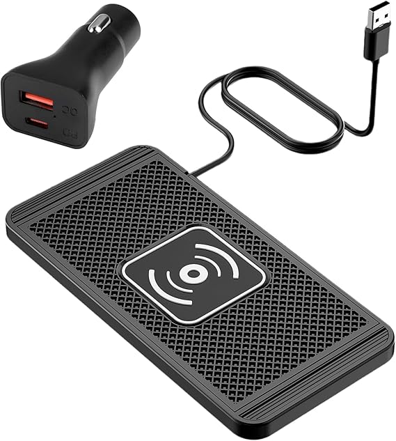 15 W Wireless Car Charger Car Non-Slip Wireless Charging Pad with PD40w QC3.0 Wireless Carr Charger Compatible with iPhone 15 14 13 12 11Pro Samsung S24 S23 S22 AirPods (1 m Cable)