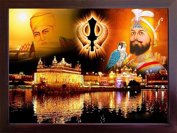 SANVIKA Gurunank Devi with Gurugobind Singh Ji giving blessings out side golden temple, A picture Poster with unbreakable acrylic glass frame Office/Home Decor (229-60)