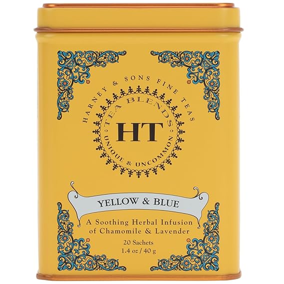 Harney & Sons Master Yellow & Blue Tea Tin - Herbal Blend of Chamomile, Lavender, and Cornflowers - 1.4 Oz, 20 Count