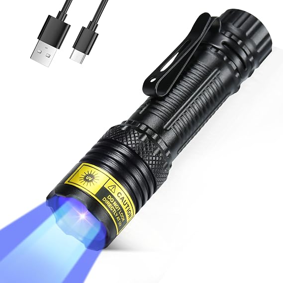 UV Flashlight USB Rechargeable 365nm Mini Blacklight, Wood's Lamp