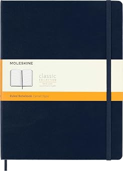 Moleskine Classic Notebook, Hard Cover, XL (7.5" x 9.5") Ruled/Lined, Sapphire Blue, 192 Pages