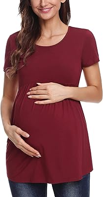 Jezero Womens Maternity Tops Short & Long Sleeve Side Ruching Round Neck Shirts