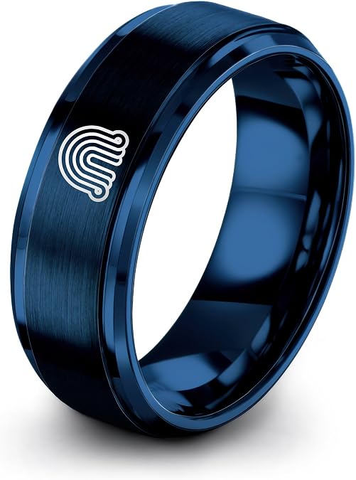 Rainbow Ring - Gift for Joyful Person - Flat Dome Bevel - Men Women - Brushed Polished - Yellow Rose Gold Blue Silver - 8mm - Personalized Custom Engraving - Tungsten - Band - Anniversary Wedding