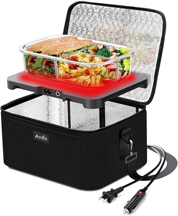 Aotto Portable Oven, Electric Lunch Box Food Heater - 12V24V110V 3-in-1 Car Food Warmer - Mini Personal Microwave Heated Lunch Box Warmer for Car,