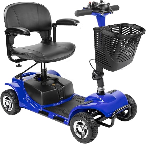 4 Wheel Mobility Scooter, Electric Power Mobile Wheelchair for Seniors Adult with Lights- Collapsible and Compact Duty Travel Scooter w/Basket Extended Battery Light Blue