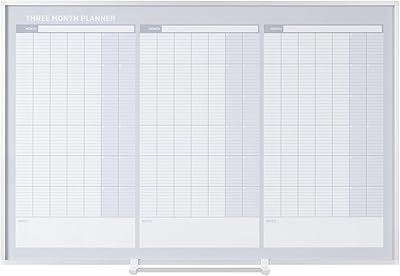 MasterVision Magnetic Dry Erase Quarterly 3 Month White Board Planner, Wall Mounting, Sliding Marker Tray, 24 x 36, Aluminum Frame, Gold GA03204830, 2 x 3