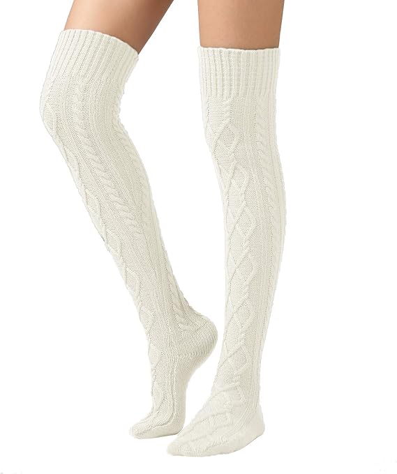 SherryDC Women's Cable Knit Thigh High Boot Socks Extra Long Winter Stockings Leg Warmers