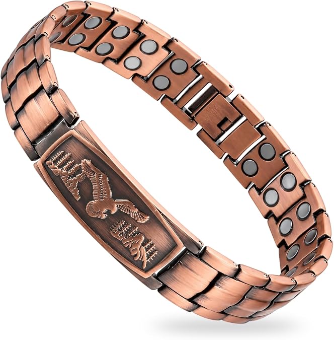 Magnetic Copper Bracelets for Men - 99.99% Pure Copper Magnetic Therapy Bracelets with Double Row Ultra Strength Magnets Adjustable Bracelet Length with Size Adjustment Tool and Gift Box