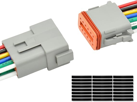 1 Set 12 Pin DT Deustch Waterproof Automotive Electrical Butt Connector with 16AWG -40C-105C 600V Wires and Heat Shrink Tubes Connectors Kit for Car Truck Boat (F 12Pin Wiring 1Pair)