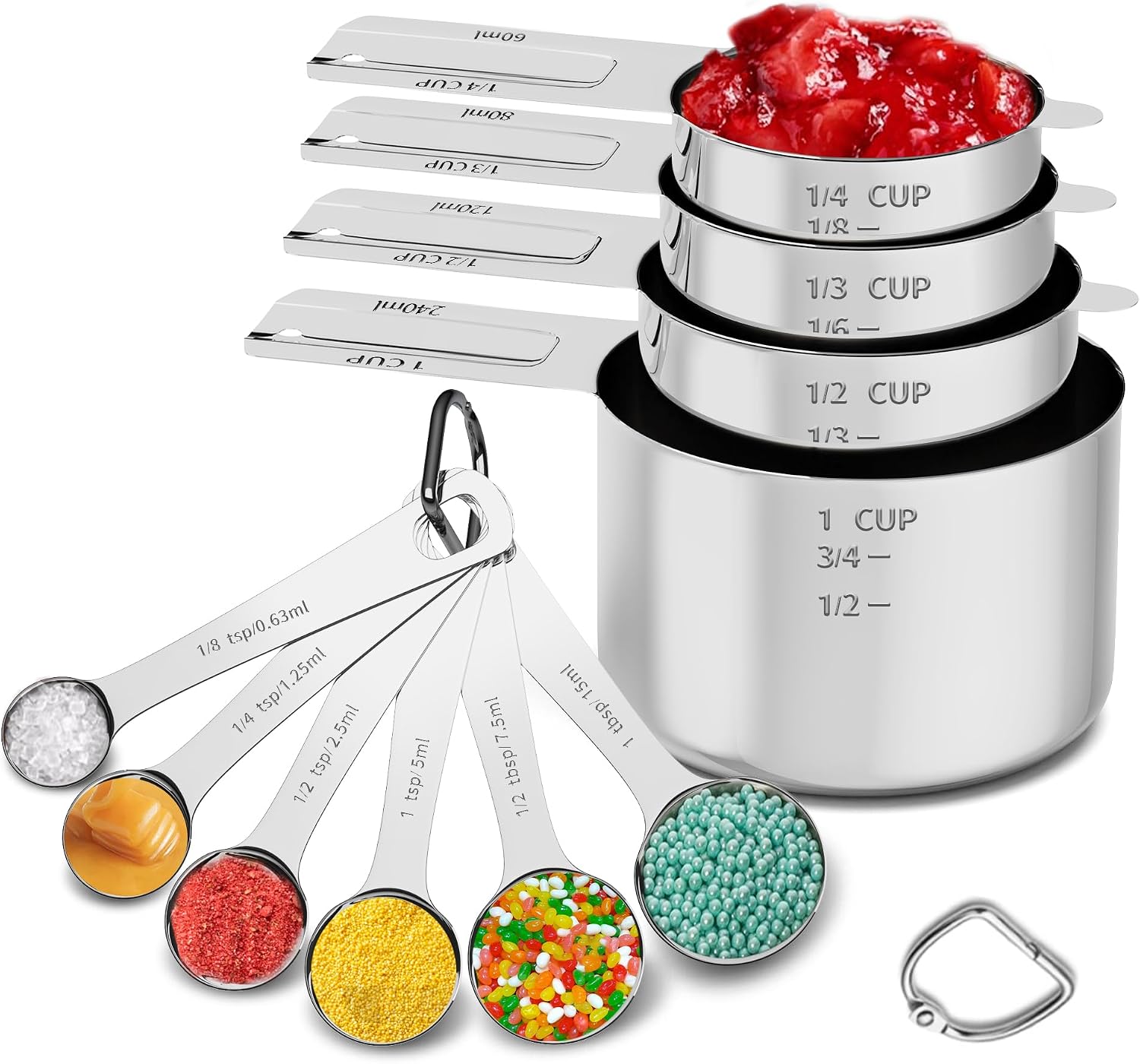 Magnetic Measuring Cups and Spoons Set, 5 Nesting Stainless Steel Measuring Cup Set with Easy to Read Markings, 7 Magnetic Measuring Spoons & 1 Leveler for Measuring Dry or Liquid Ingredients