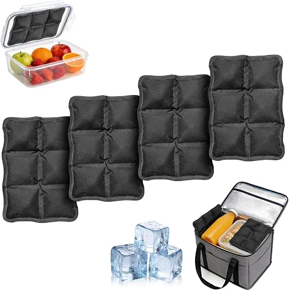 QuartzGlow 4pcs Reusable Ice Packs for Lunch Boxes & Coolers, (6x4x0.7) Slim Freezer Packs for Lunch Bags, Small Non-Toxic Cooler for Picnic & Camping