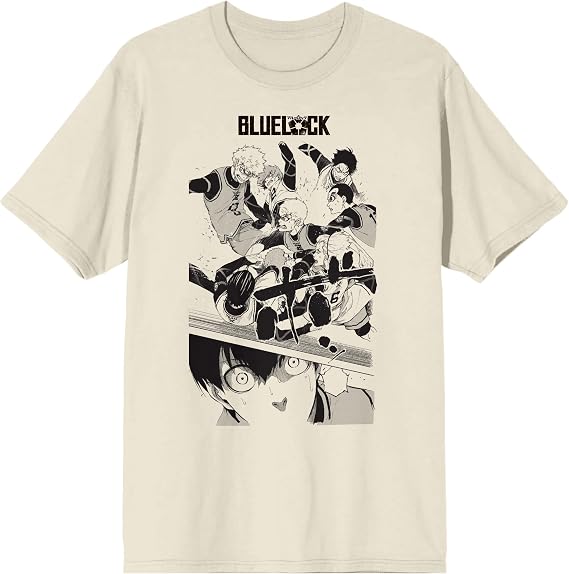 Bioworld Blue Lock Manga Teams Fighting & Shocked Isagi Crew Neck Short Sleeve Natural Men's T-Shirt