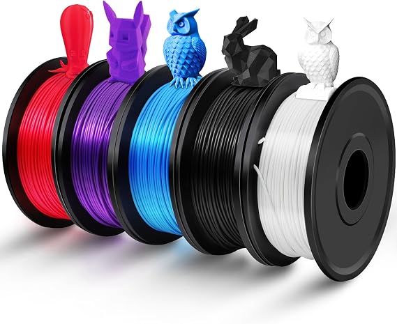 3D Printer Filament Bundle Multicolor, 250g PLA Filament 1.75mm, Dimensional Accuracy +/- 0.02 mm,1.25kg Total, 0.25kg per Spool, 5 Pack, Individually Vacuum Packed, 5 Colors