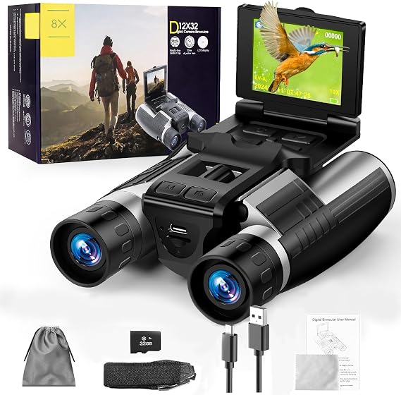 2.4" LCD Digital Binoculars with Camera 12X32 Binoculars for Adults 48MP 2.5K Videos HD for Bird Watching, Concerts and Outdoor Adventures 32GB