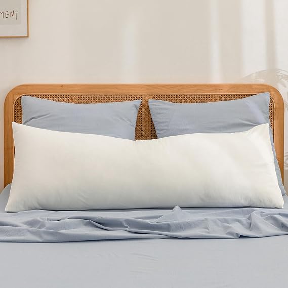 BESTOUCH 100% Washed Cotton Pillowcase for Hair and Skin Linen Feel Soft Comfortable Breathable 1 Pcs Pillow Case with Envelope Closure Solid Off White Body 20x54 Inches