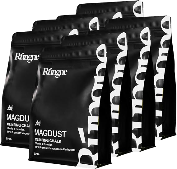 RUNGNE Magdust Chalk 8 Pack - Premium Magnesium Carbonate Chalk for Rock Climbing, Bouldering, and Weightlifting - High-Performance Powder for Superior Grip and Sweat Resistance