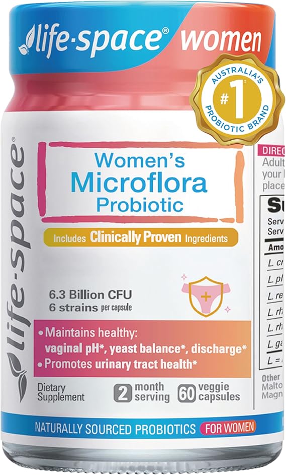 Life-Space Probiotic for Women, 2 Month Serving, Support Healthy Vaginal Microflora & Comfort, Daily Supplement for Women, pH Balance with Lactobacillus rhamnosus, 6.3 Billion CFU & 6 Strains, 60 ct