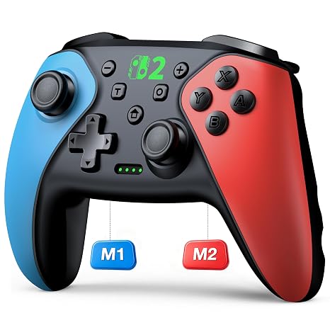 BEBONCOOL HOTS Switch ControllerPro Controller Wireless für Switch 2/Switch 1/Lite/OLED–Aufwachfunktion/Macro/6-Achsen-Gyroskop/Turbo/Dual Vibration/1000mAh AkkuErgonomisch Präzise Joystick Blau-Rot