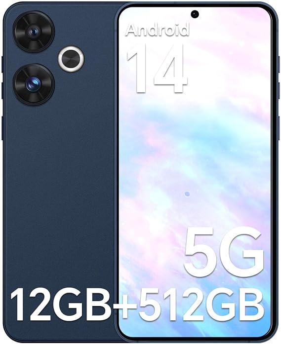 Q19 Unlocked Phones, Android 14 5G Smartphone, 12GB+512GB, 108MP Ultra Camera, 6.8" FHD+ Display, 5000mAh Battery, Dual SIM & Face Unlock