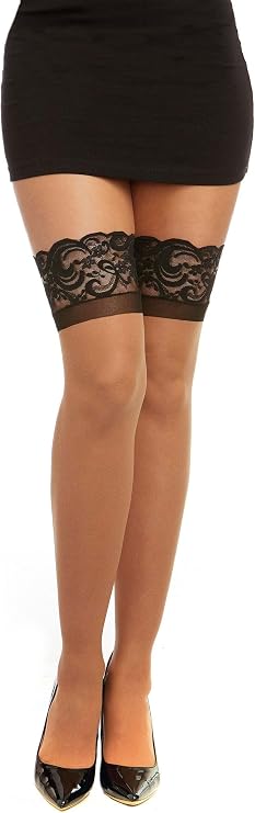 Dreamgirl Women's Cuban Heel Sheer Stay-Up Thigh High Stockings with Contrast Seam Detail