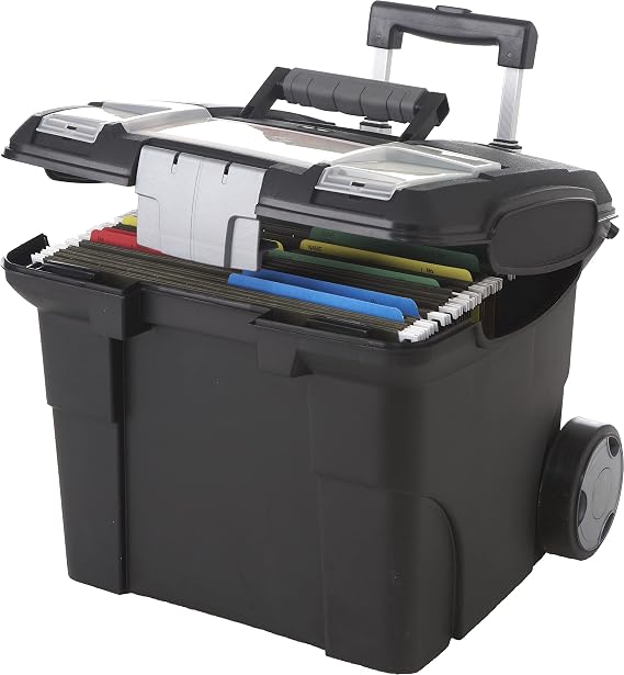 Storex Premium File Storage Box on Wheels, Black/Grey (61507A01C)