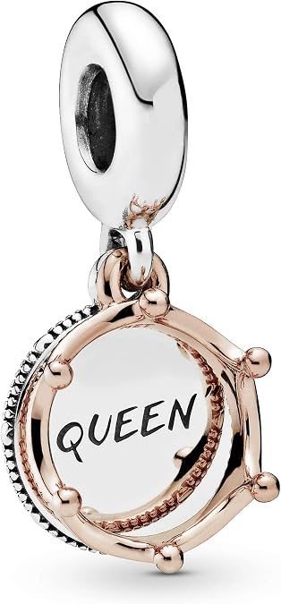 Pandora Jewelry Queen & Regal Crown Dangle Charm - Queen Jewelry Charm for Pandora Charm Bracelets - Perfect for Holiday, Anniversary, or Birthday Gift - Two Tone, No Box