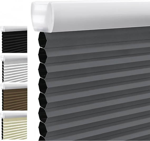 Blackout Cellular Shades Cordless Honeycomb Shades for Windows Pull Down Honeycomb Blinds for Windows Bedroom Office Living Room.Dark Grey,Custom Sizes