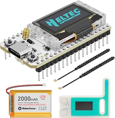 MakerFocus ESP32 LoRa V3 Development Board with 2000mAh Battery, Protective Case, 915MHz Antenna Integrated WiFi Bluetooth SX1262 CP2102 0.96-inch OLED Display Type C for Meshtastic IoT Arduino