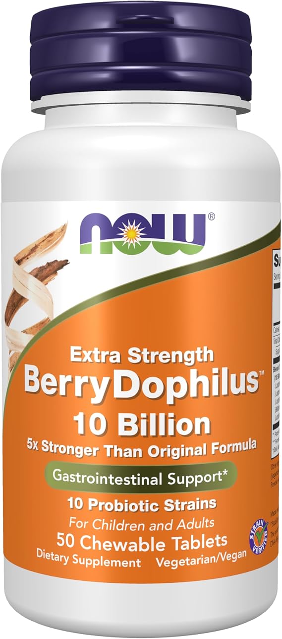 NOW Supplements, BerryDophilusTM, 10 Billion, 10 Strains, 50 Chewables