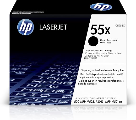 HP 55X Black High-Yield Toner Cartridge Printers | Works with Printer Series: LaserJet Enterprise 500 MFP M525, P3015, LaserJet Pro MFP M521 | CE255X
