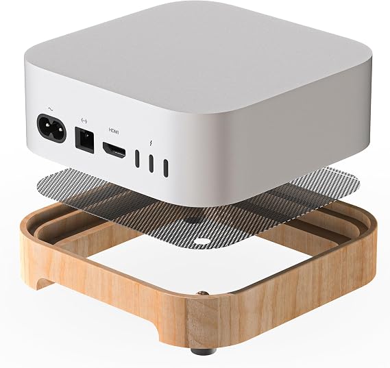 MOSHOU Wooden Dock Stand for 2024 Mac mini M4/M4 Pro, Bracket Mount Advanced Power Button Access Anti-Dust Cooling Avoid Scratch Anti-Slip Essential Accessories Desktop Organizer (Beech)