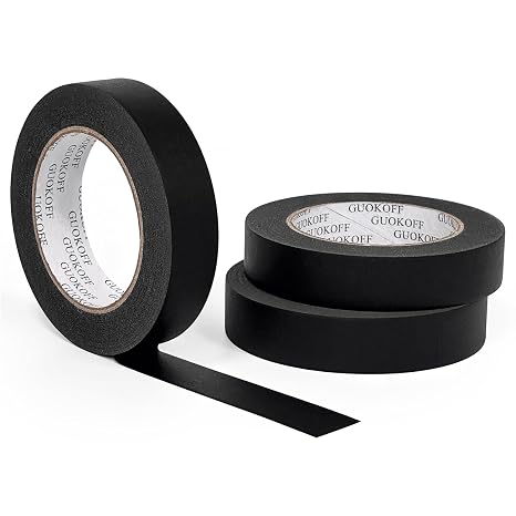 Black Masking Tape, 1 Inch x 55 Yards x 3 Roll, Black Painters Tape