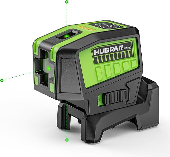 HUEPAR 3 Point Self Leveling Laser Alignment Tool with Plus Mode (98-165Ft), Laser Plumb Dots Level with 360 Magnetic Base Includes 2 AA Batteries & Hard Carrying Case - PL300G