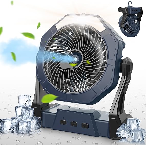 Ausic Misting Fan Portable, [Max 70H Runtime] Outdoor Cooling Camping Fans for Patio, Water Spray Mister Fan with Led Light, Beach Travel Camping Essential, 8 Inch Battery Operated Rechargeable Fan