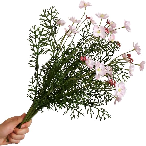 6pcs Artificial Silk Daisy Plastic Flower Bouquet Realistic DIY Greenery Shrubs Plants for Indoor Outdoor Home Decoration Table Centerpieces and Floral Arrangement (Champagne)