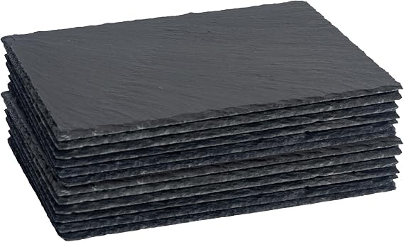 Argon Tableware Rectangle Slate Placemats - 30 x 20cm - Pack of 12 - Black Natural Stone Slate Dinner Mats Dinnerware Plate Placemats for Kitchen, Home, Bar, Restaurant, Weddings, Events