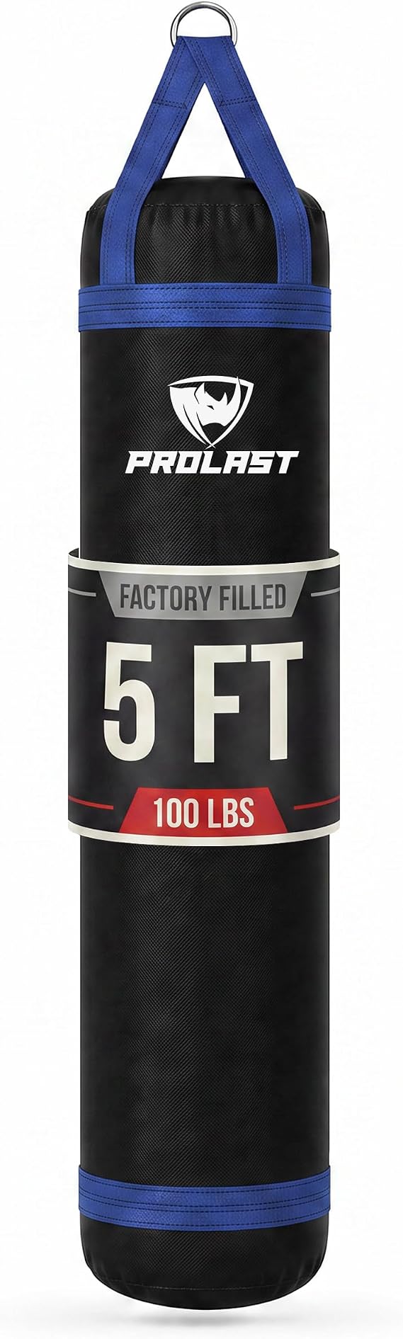 Heavy Punching Kicking Bag for Adults, Boxing, MMA, Martial Arts, Muay Thai, Strength Training Equipment, Filled, 5ft, 100 lbs, Colored Strap and Rhino Logo