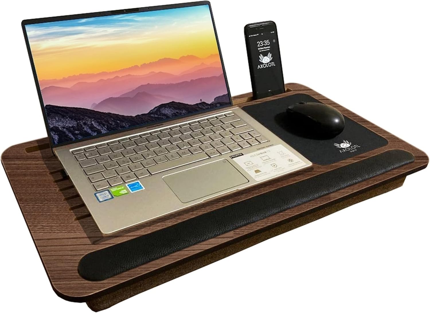 Axolotl Phone And Tablet Split Cushioned Laptop Stand Notebook Computer Desk, Antique Oak